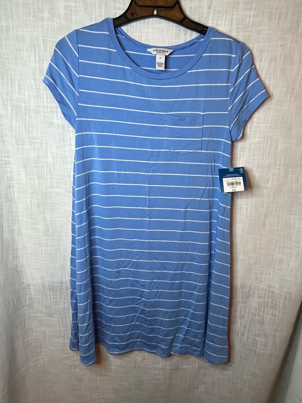 Arizona Blue Striped Jersey Tee Dress with Pocket a line summer XS NWT preppy